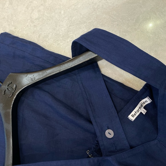 Reformation Seaside Linen In Danube Navy Dress Size 2 - Picture 6 of 15